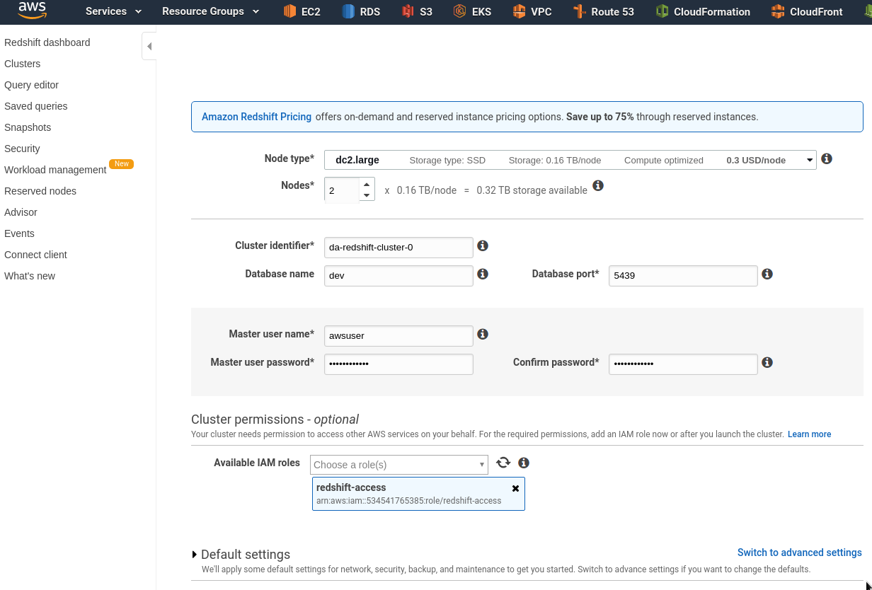 redshift aws pricing